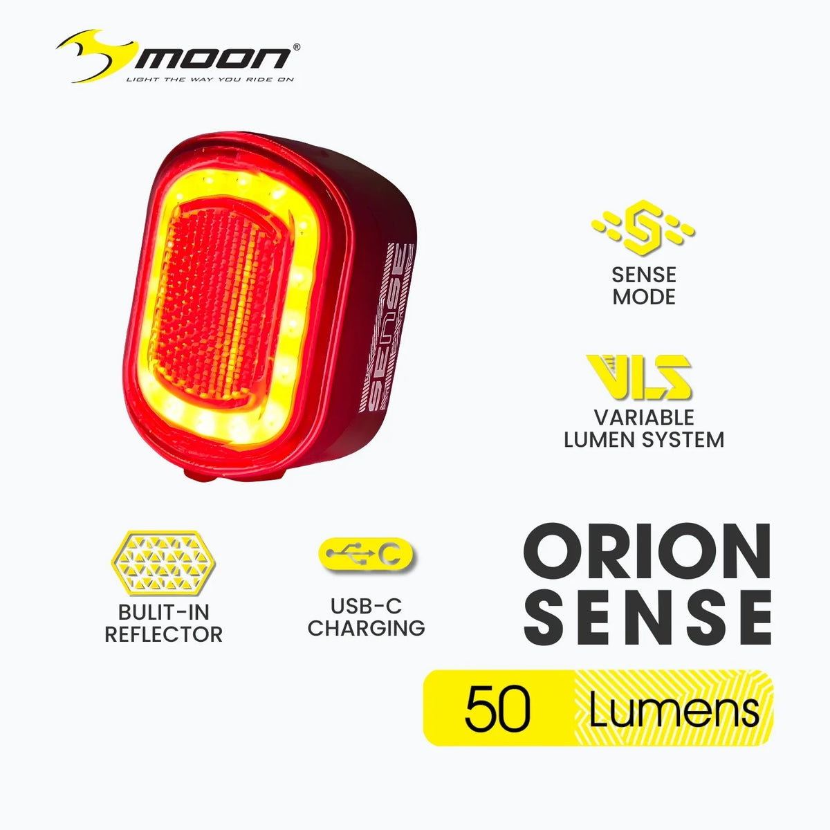 Moon Orion Sense 50 Lumens Bike Light (Brake Sensing)